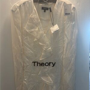 Theory Ivory Ruffle V-Neck Blouse